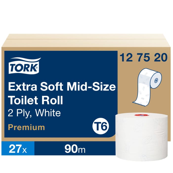 Rouleau de papier toilette Tork Compact Mid Size Premium, lot de 27, 2 plis, format Taille moyenne