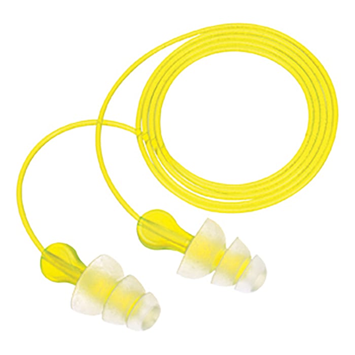 3M E.A.R Tri-Flange Series Yellow Reusable Corded Ear Plugs, 29dB Rated, 100 Pairs