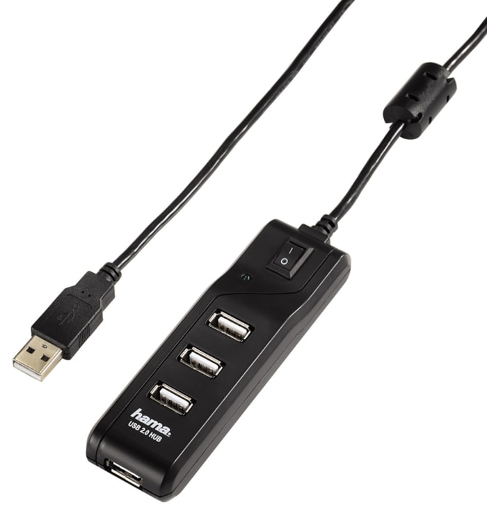 Hama 4 Port USB 2.0 USB A  Hub, USB Bus Powered