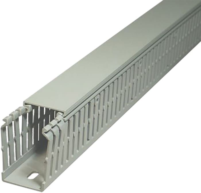 SES Sterling GN-A6/4 LF Grey Slotted Panel Trunking - Open Slot, W25 mm x D80mm, L2m, PVC