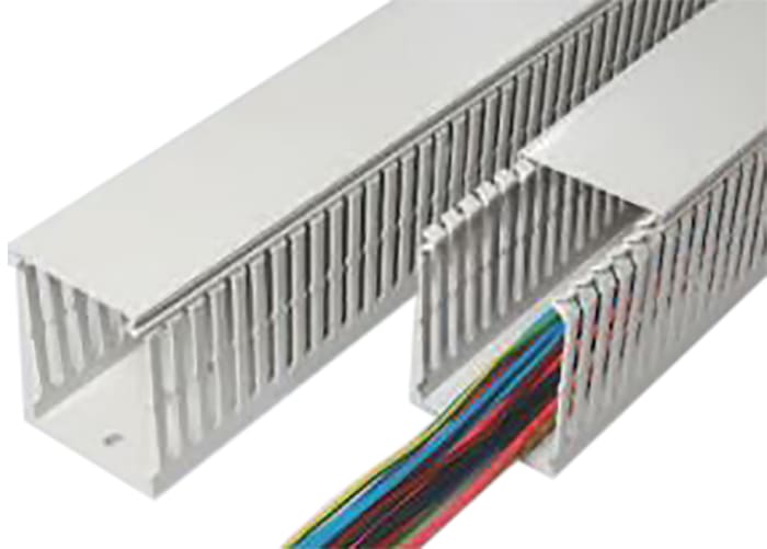SES Sterling GN-HF-A6/4 Grey Slotted Panel Trunking - Open Slot, W60 mm x D80mm, L2m, Halogen Free PC/ABS