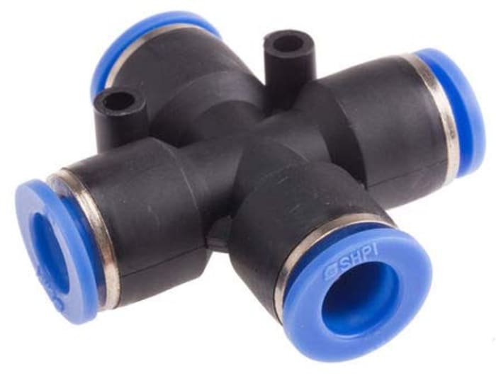 RS PRO Cross Tube-to-Tube Adaptor, Push In 12 mm to Push In 12 mm, Tube-to-Tube Connection Style
