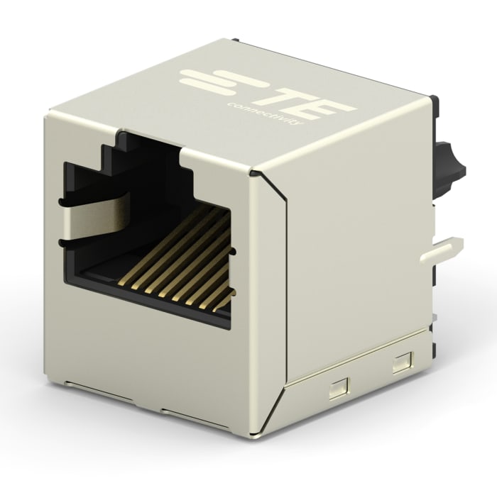 TE Connectivity 2301995 Series Female RJ45 Connector, PCB Mount, Cat6, Nickel Plated Brass Shield Vertical 1 x 1 Port 8