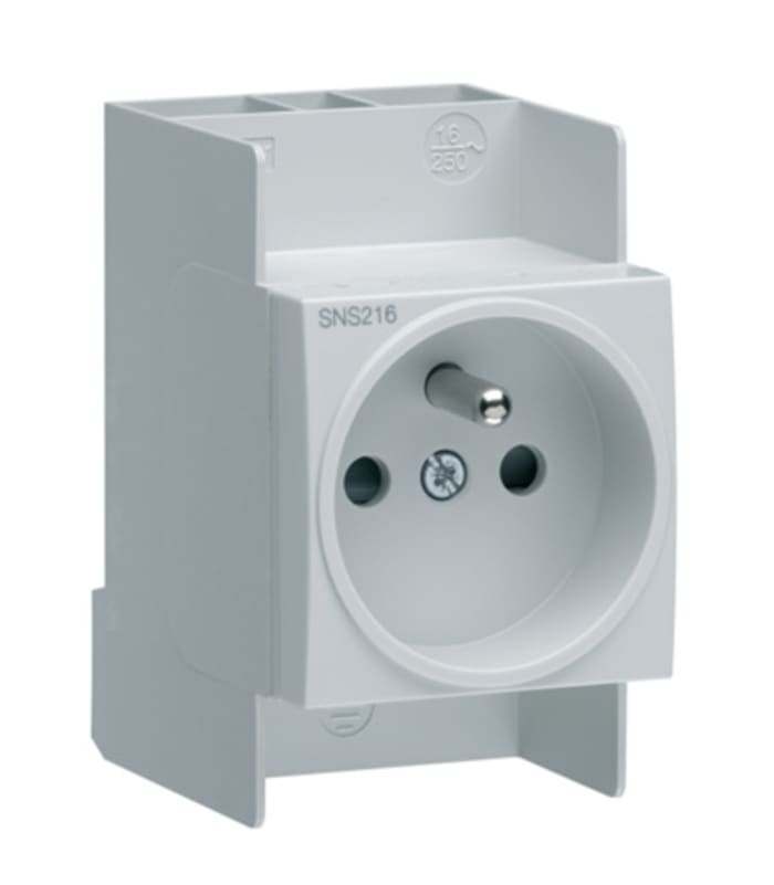 Hager SanVis Grey 2 Gang Plug Socket, 16A, Type E - French, Indoor Use