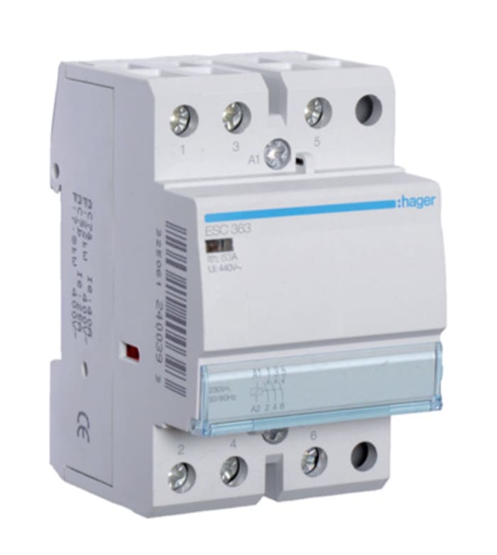 Contacteur Hager série ESC, 3 pôles , 3NO, 63 A, 230 V c.a.