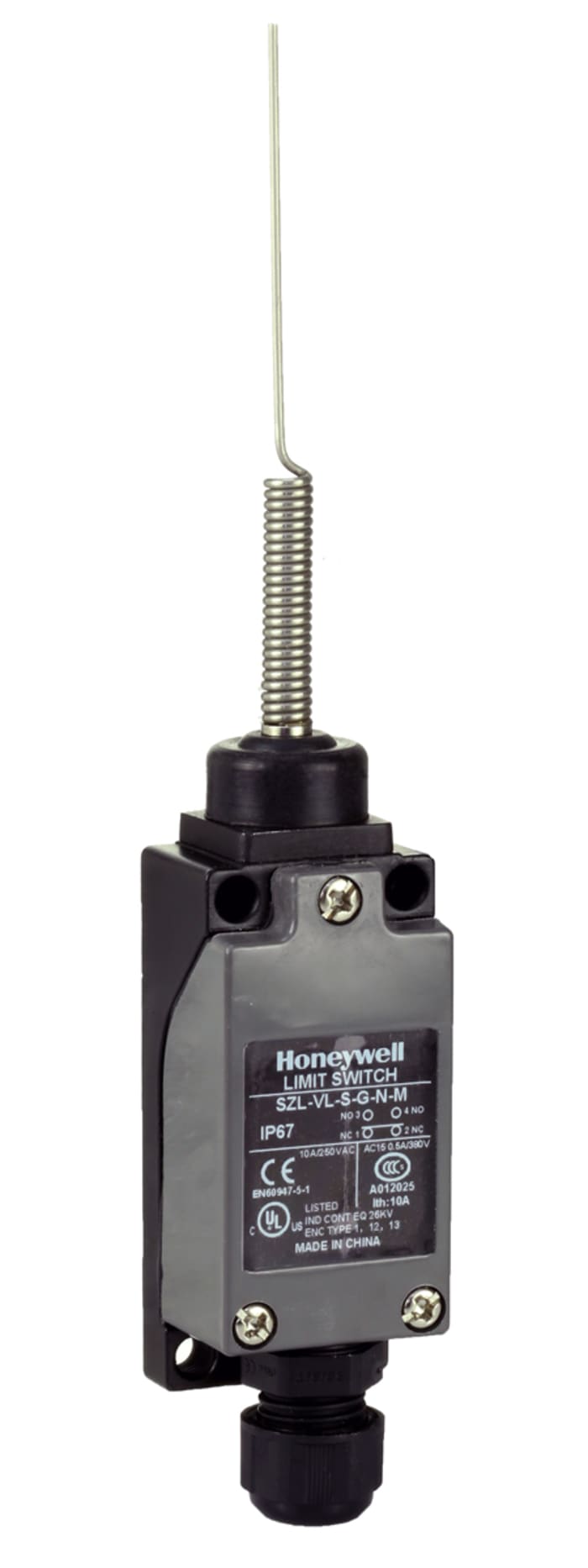 Honeywell SZL-VL Series Cats Whisker Limit Switch, NO/NC, IP67, SPDT, Metal Housing, 380V ac Max, 10A Max