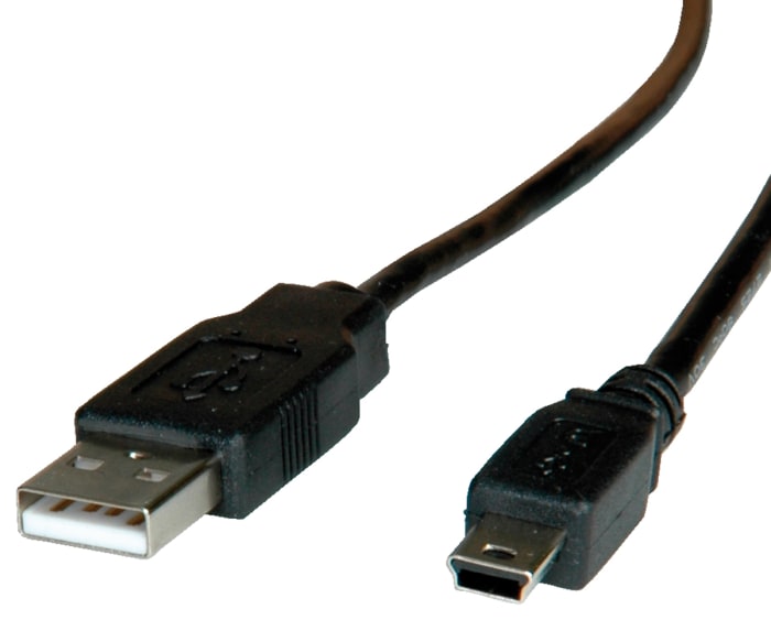 Cable USB 2.0 Roline, con A. USB A Macho, con B. Mini USB B Macho, long. 3m, color Negro