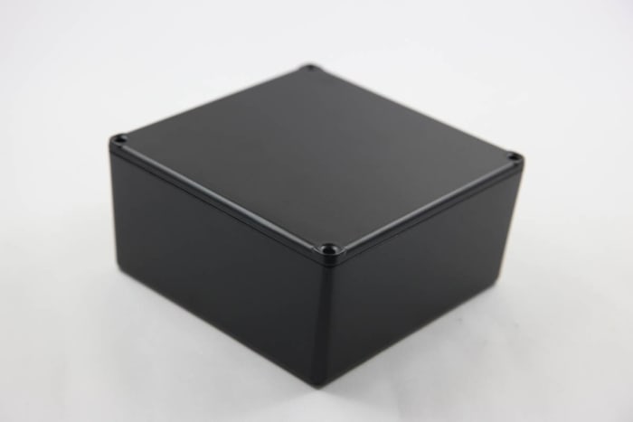 RS PRO Black Die Cast Aluminium Enclosure, Black Lid, 120.5 x 120.5 x 59.2mm