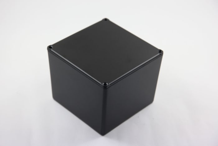 RS PRO Black Die Cast Aluminium Enclosure, Black Lid, 120.5 x 120.5 x 95.2mm