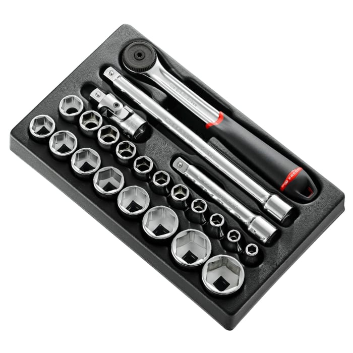 Facom 23-Piece Metric 1/2"" Standard Socket Set with Ratchet, 6 point
