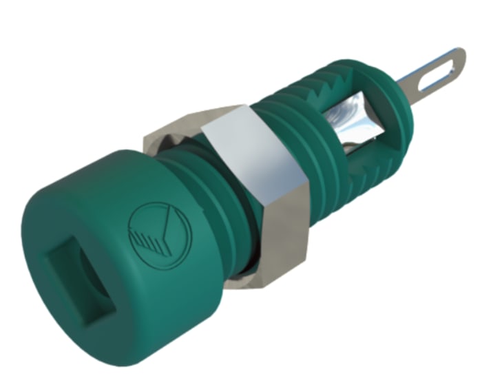 Banánková zásuvka, 6A, 2mm, 60V dc, Zelená, Samice, materiál kontaktu: Beryliová měď, mosaz, délka: 21mm Zásuvka na