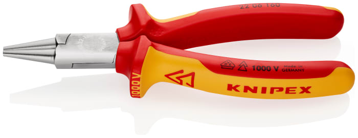 Knipex 20 06 Flat Nose Pliers, 160 mm Overall, Pointed, Straight Tip, VDE/1000V, 30mm Jaw