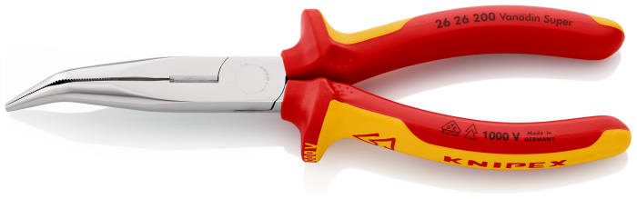 Knipex Long Nose Pliers, 200 mm Overall, Angled Tip, VDE/1000V, 73mm Jaw