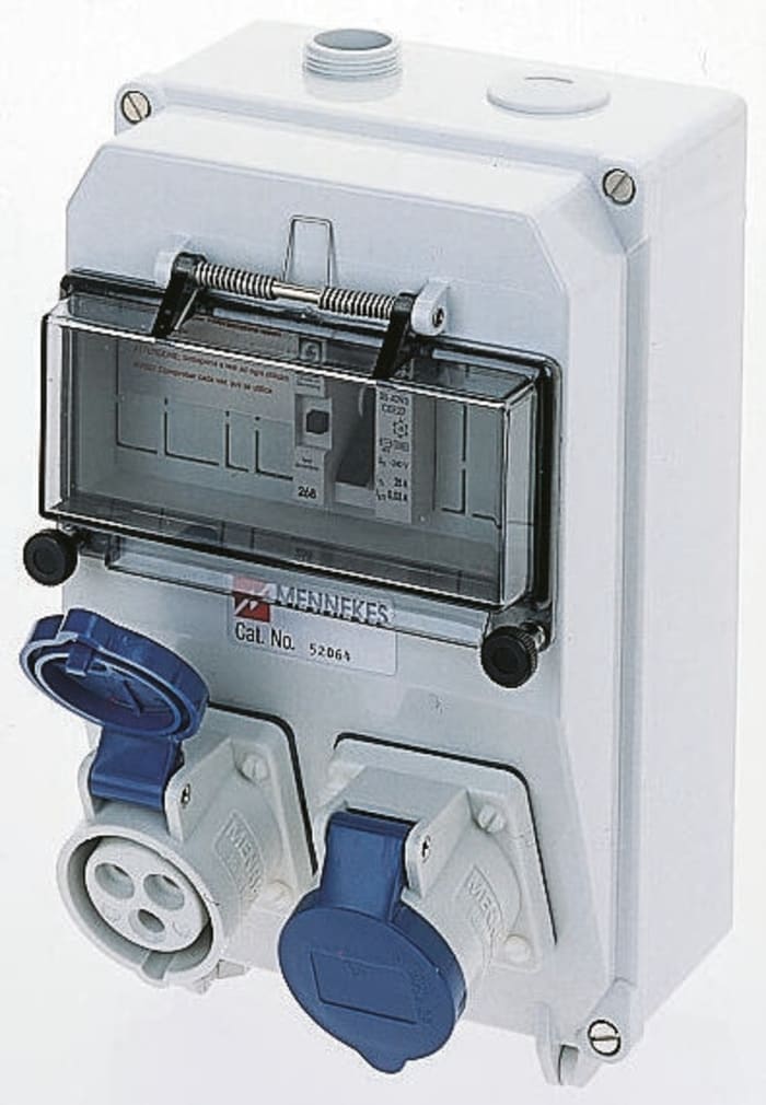 Mennekes IP44 Blue DIN Rail Mount 2P+E RCD Industrial Power Connector Socket, Rated At 16A, 230 V