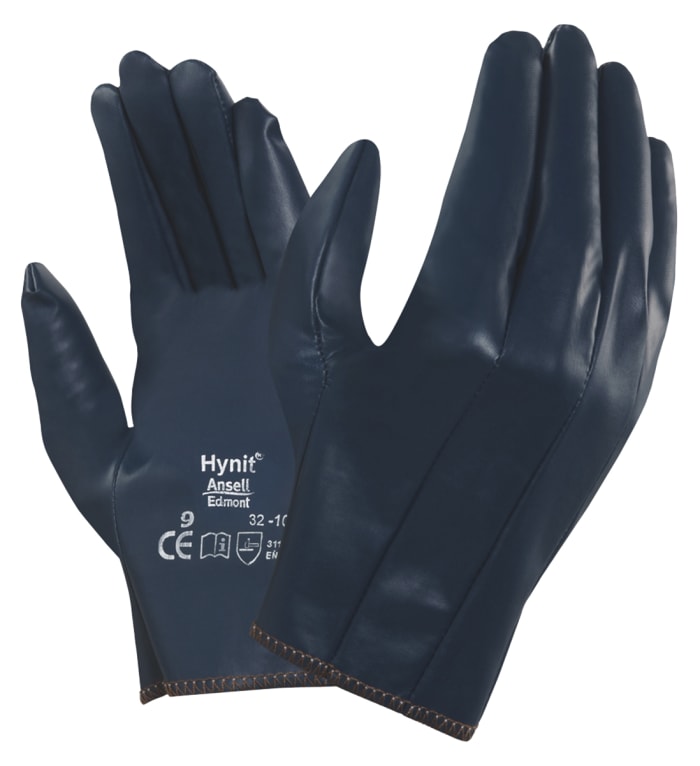 Guantes reutilizables de Polialgodón Azul Ansell serie Hynit, talla 9, L, con recubrimiento de Nitrilo, Usos especiales