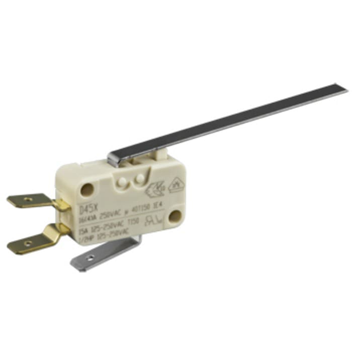 ZF Long Leaf Lever Micro Switch, Tab Terminal, 16 A @ 250 V ac, SPDT