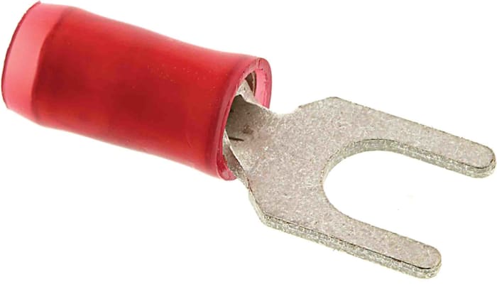 TE Connectivity 130517 Insulated Crimp Spade Connector, 0.26mm² to 1.65mm², 22AWG to 16AWG, M4 (#8) Stud Size Nylon, Red
