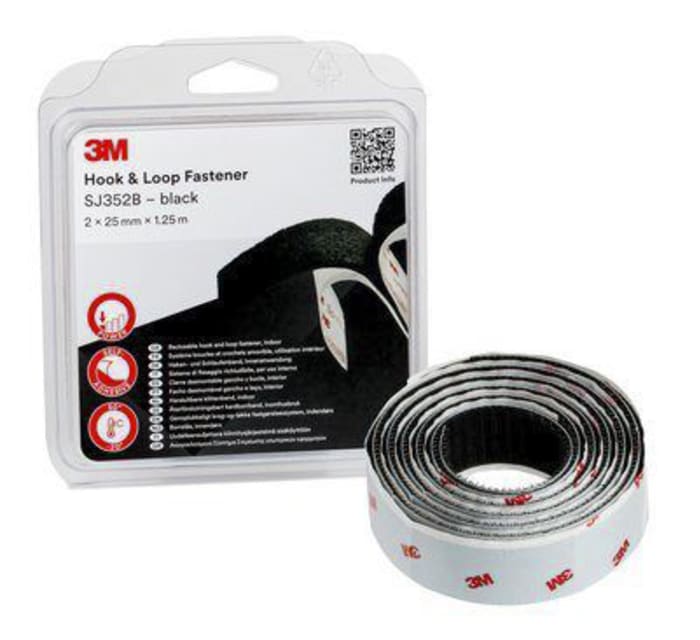 SJ352B 3M 3M Scotchmate SJ352BP Black Hook Loop Tape 25mm x