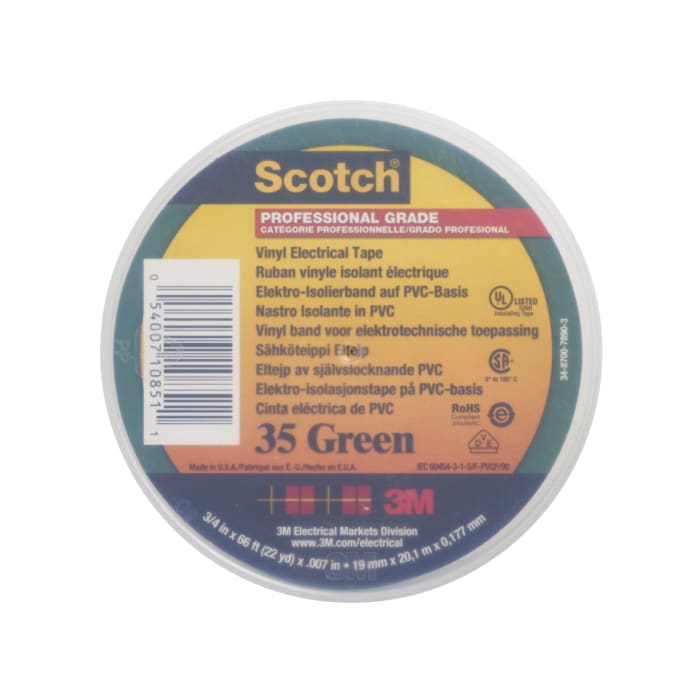 Ruban isolant 3M Scotch 35 en PVC Vert 20m x 19mm x 0.18 mm