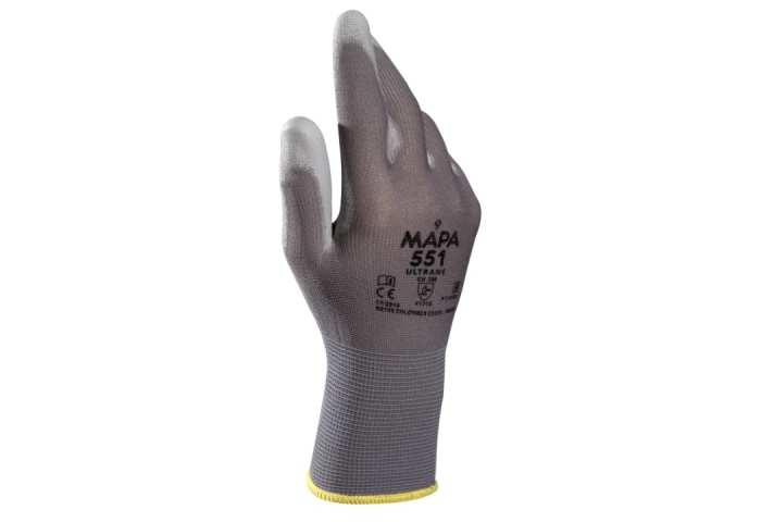 Mapa ULTRANE 551 Grey Polyurethane Work Gloves, Size 8, Polyurethane Coating