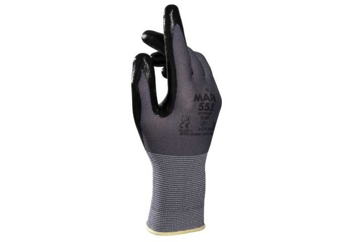 Mapa ULTRANE 553 Grey Nitrile Chemical Resistant Work Gloves, Size 8, Nitrile Coating