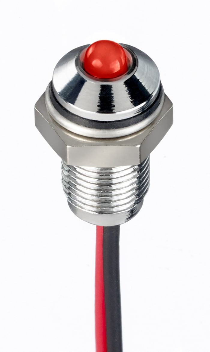 RS PRO Red Panel Mount Indicator, 1.8 → 3.3V dc, 6mm Mounting Hole Size, Lead Wires Termination, IP67
