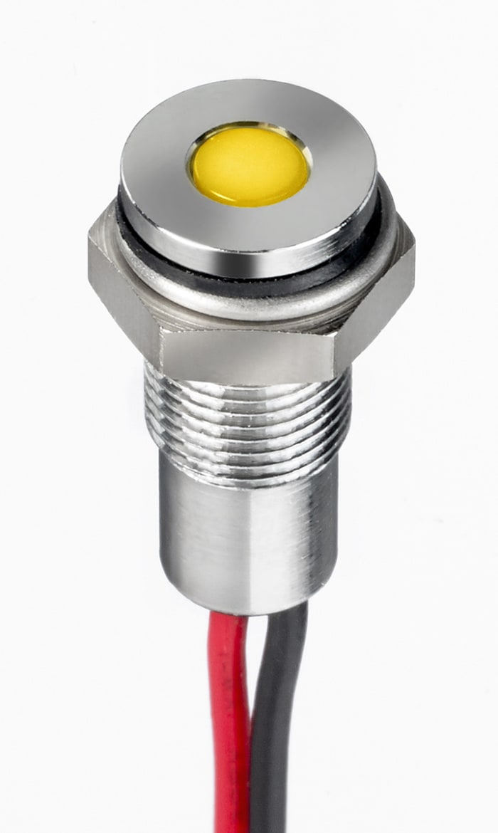 RS PRO Yellow Panel Mount Indicator, 1.8V dc, 3.3 V dc, Lead Wire Termination, IP67