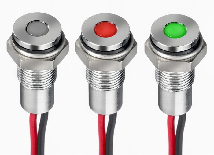 Voyant LED lumineux  Vert ; rouge RS PRO, dia. 6mm, 10.8 → 13.2V c.c., taille de la lampe 3 mm, IP67
