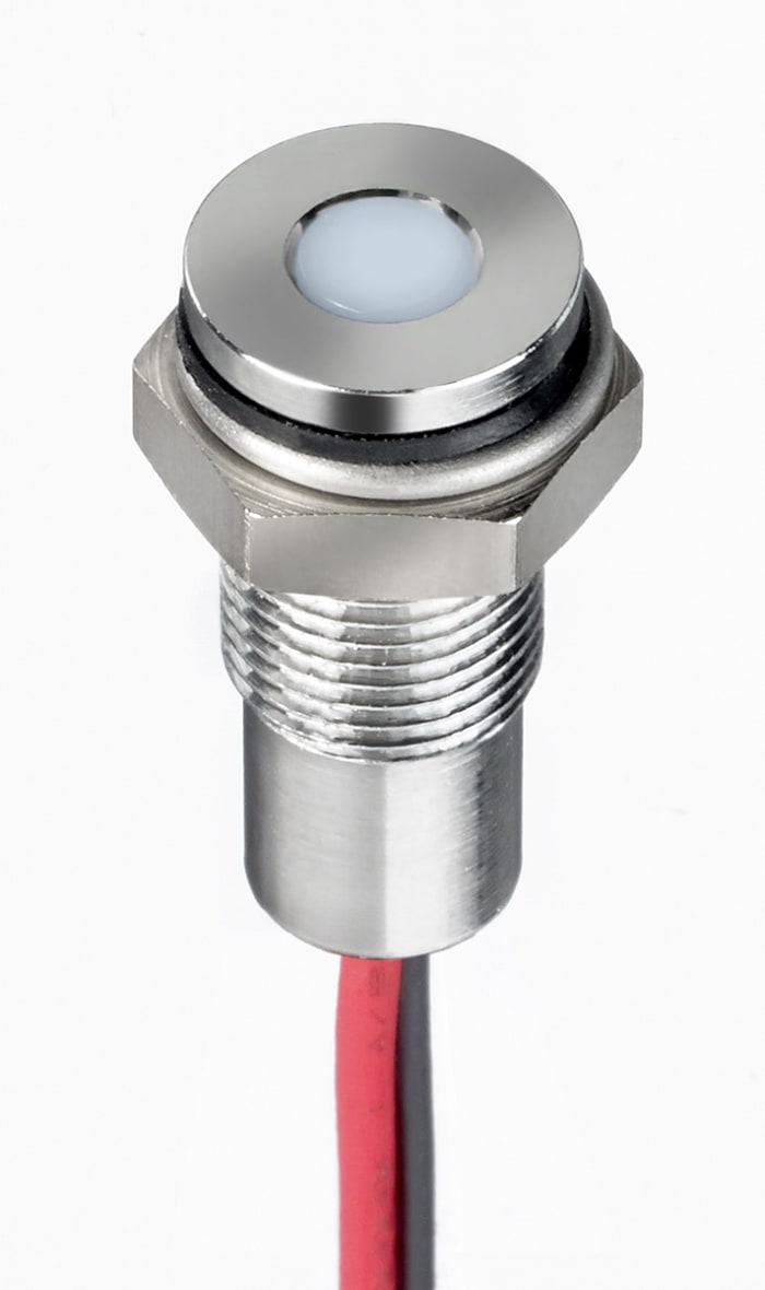 RS PRO White Panel Mount Indicator, 21.6 → 26.4V dc, 6mm Mounting Hole Size, Lead Wires Termination, IP67