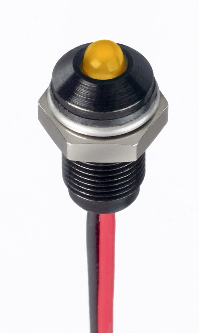 RS PRO Yellow Panel Mount Indicator, 1.8 → 3.3V dc, 6mm Mounting Hole Size, Lead Wires Termination, IP67