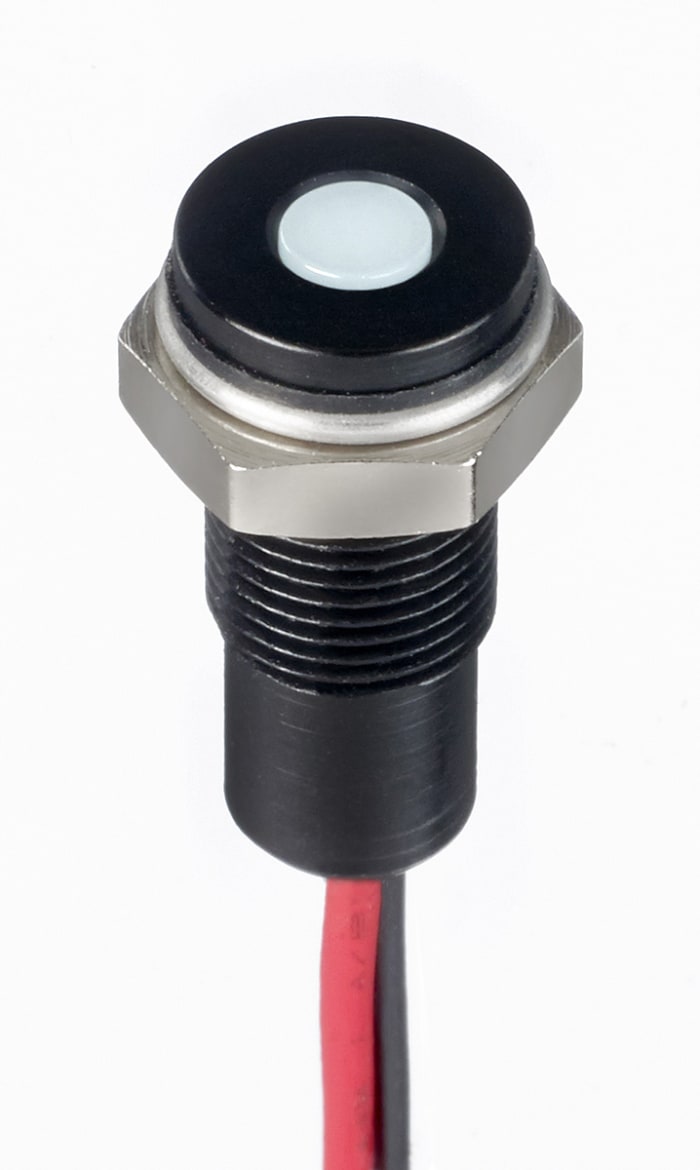 RS PRO White Panel Mount Indicator, 10.8 → 13.2V dc, 6mm Mounting Hole Size, Lead Wires Termination, IP67