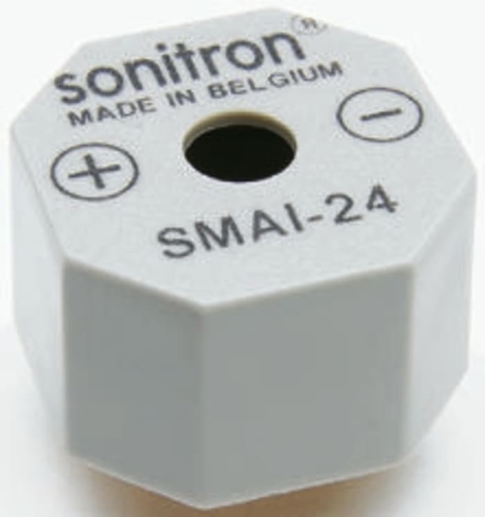 92dB SMD Continuous Piezo Buzzer, 24 x 24 x 15mm, 1.5V dc Min, 24V dc Max