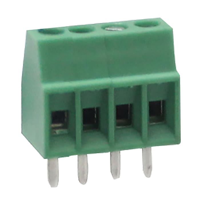 RS PRO PCB Terminal Block, 4-Contact, 2.54mm Pitch, Through Hole Mount, 1-Row, Screw Termination