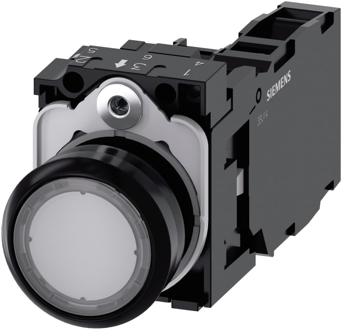 Unidad completa de botón pulsador Siemens SIRIUS ACT 3SU11, color de botón Transparente, SPDT 22 mm, Montaje en Panel,