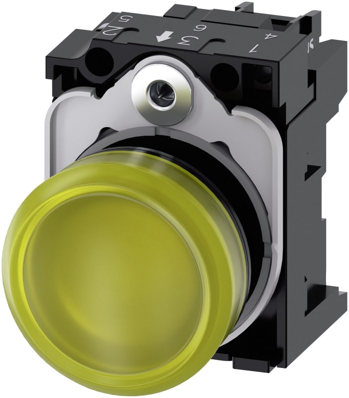 Siemens, SIRIUS ACT 3SU11, Panel Mount Yellow LED Indicator, 22mm Cutout, Round, 230V ac