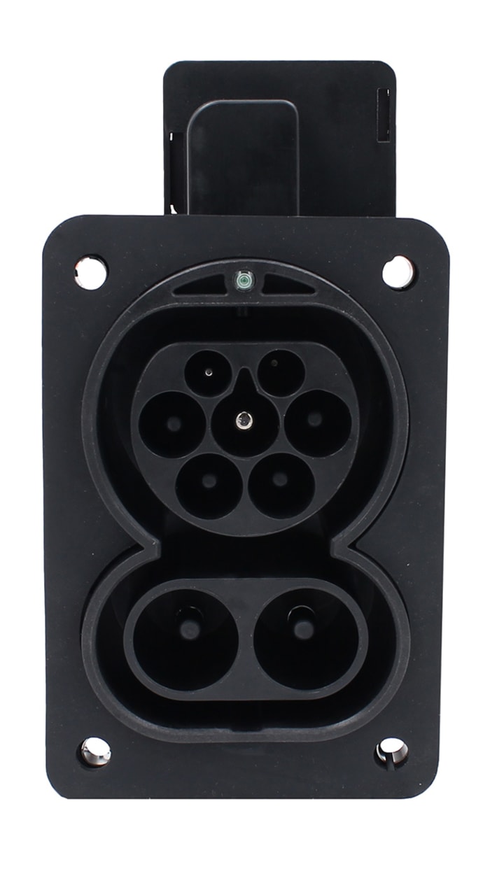 Conector para vehículo eléctrico Macho 8 contactos, Ángulo de 90° , Montaje en Panel, 1000V, 200A, IP44