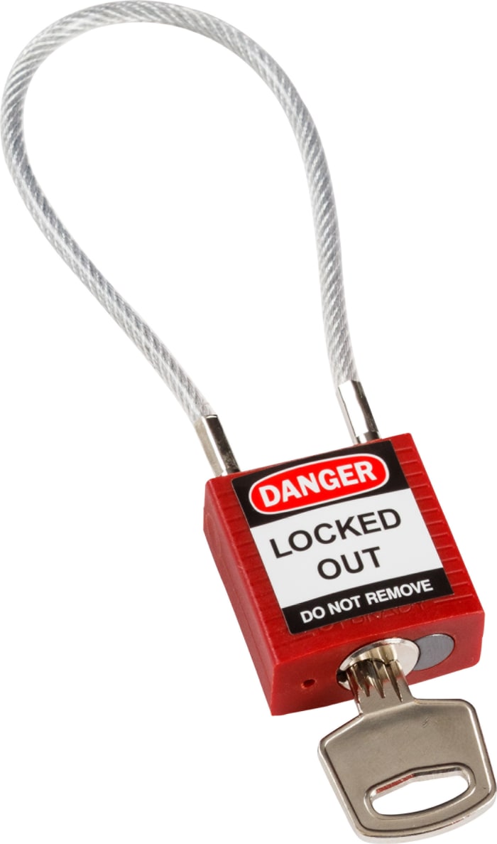 Brady Red 1-Lock Rugged Reinforced Nylon Body with Sheathed Steel Cable Keyed Padlocks & Safety Padlocks, 4.7mm Shackle