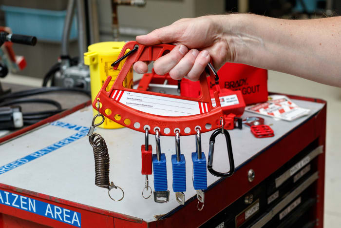 SAFETY LOCK & TAG CARRIER - RED Brady | Brady Red 12-Lock Lockout ...