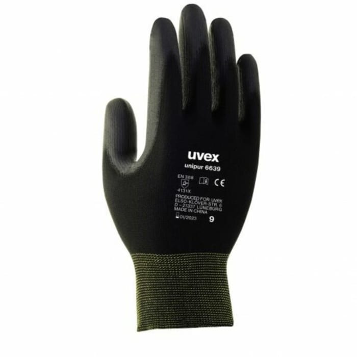 uvex unipur 6639 Black Polyamide General Purpose Work Gloves, Size 7, Polyurethane Coating