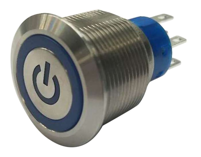 RS PRO Illuminated Push Button Switch, Panel Mount, 22.2mm Cutout, DPDT, Blue LED, 250V ac, IP67