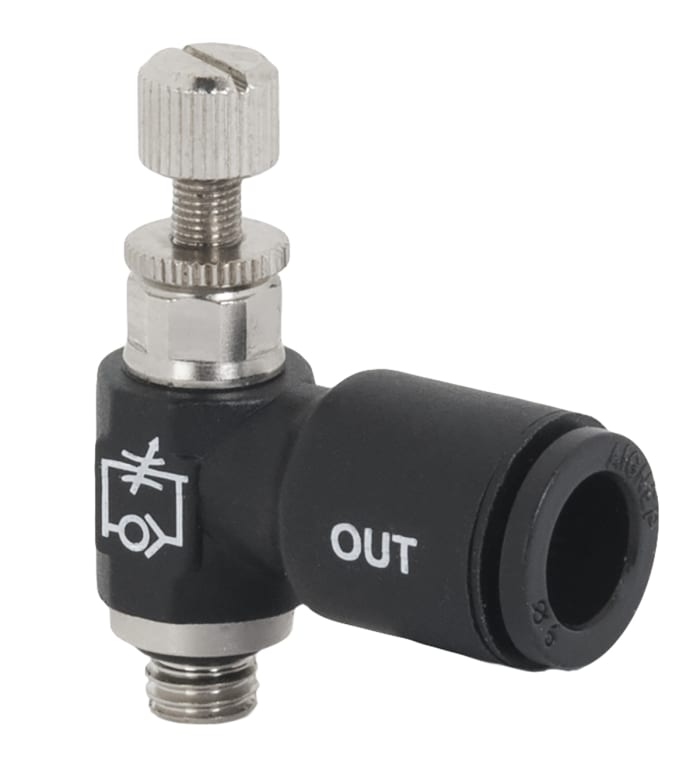 RS PRO Threaded Flow Regulator x Push In 4mm Tube Outlet Port