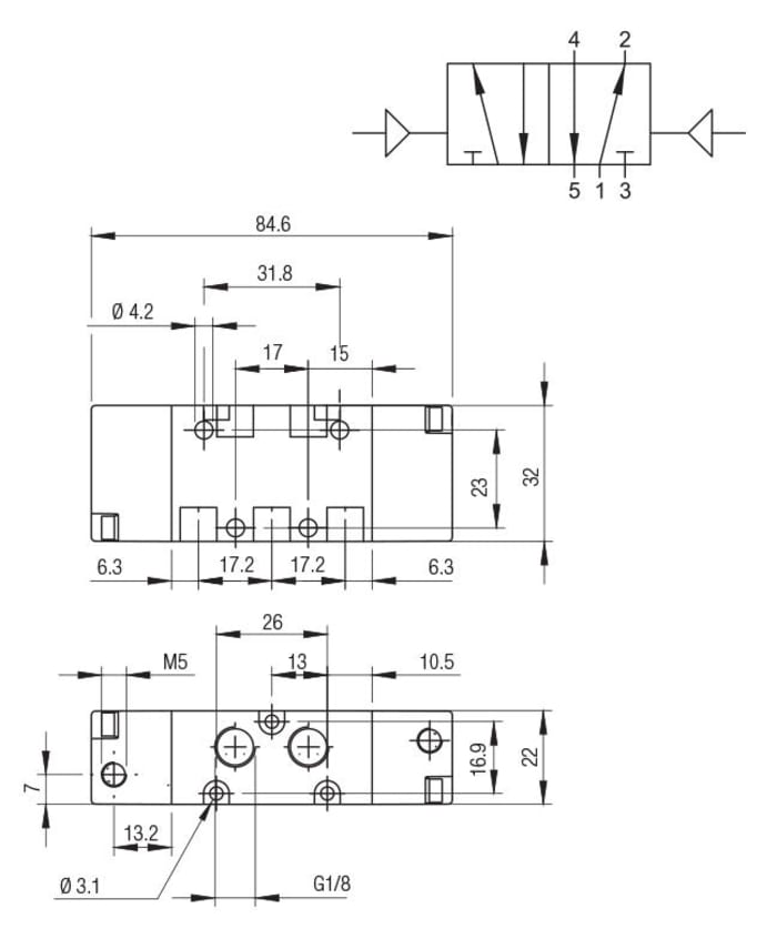 RS PRO | RS PRO Pneumatic Solenoid Valve - 5/2 Bistable Pneumatic G 1/8 ...