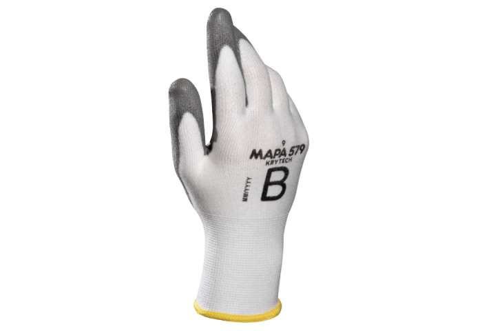 Mapa KRYTECH 579 Grey, White High Density Polyethylene Polyurethane Work Gloves, Size 8, Polyurethane Coating
