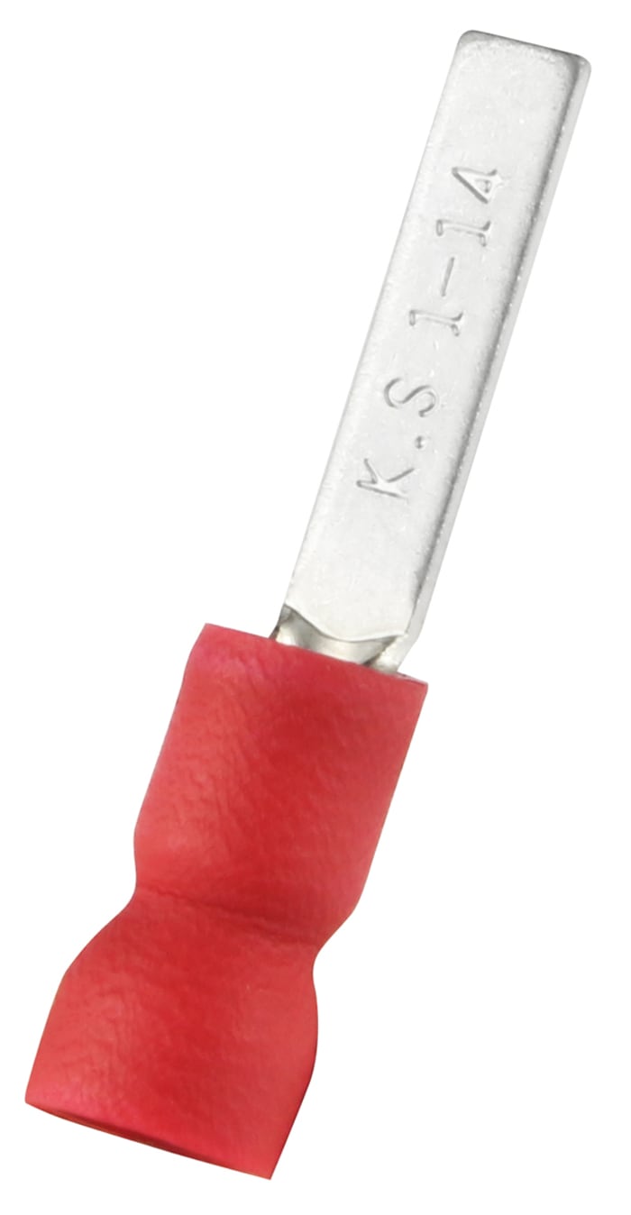 Terminal de lengüeta crimpada RS PRO, No, Aislado, long. 14mm, Rojo, 0.5mm² a 1.5mm², 22AWG a 16AWG