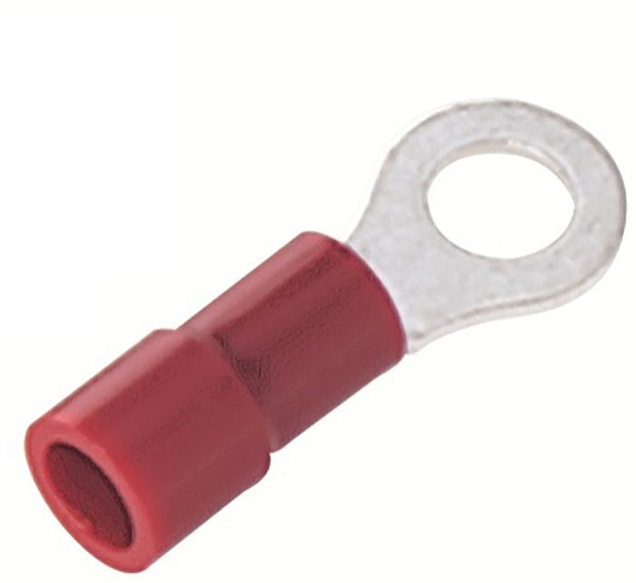 RS PRO, DRVY Insulated Ring Terminal, 4.3 mm Stud Size 22 AWG 16 AWG Wire Size, Red