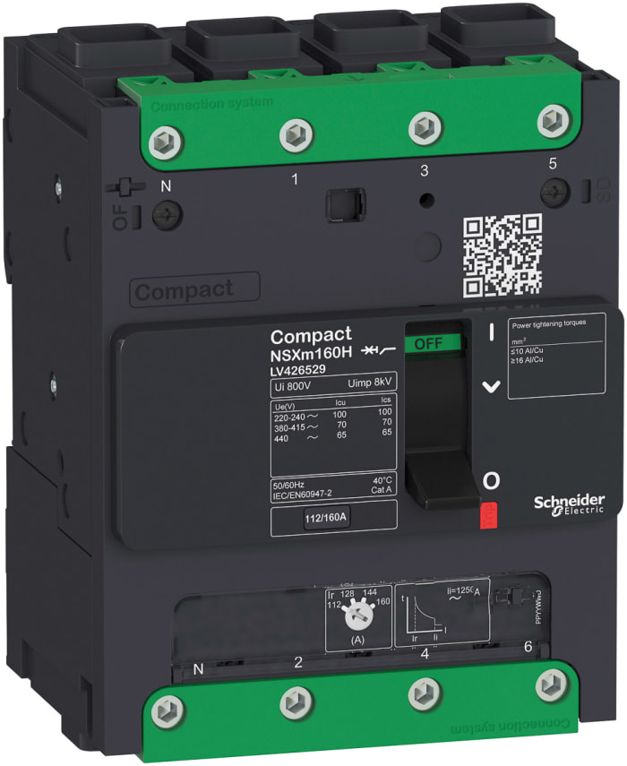 Schneider Electric, Compact MCCB 4P 125A, Breaking Capacity 25 kA, DIN Rail Mount