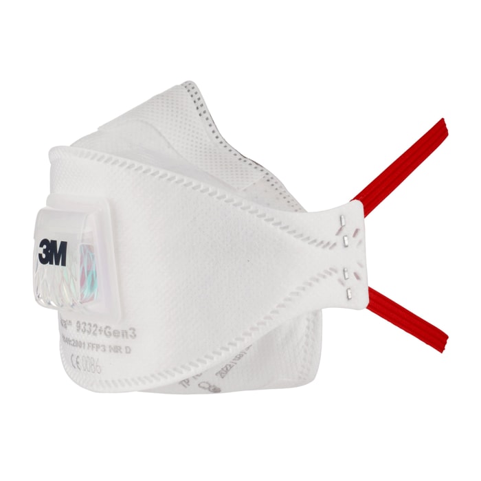 Masque respiratoire jetable 3M FFP2 série Aura™ 9300+Gen3, avec soupape, avec clip nasal réglable, Blanc x 5