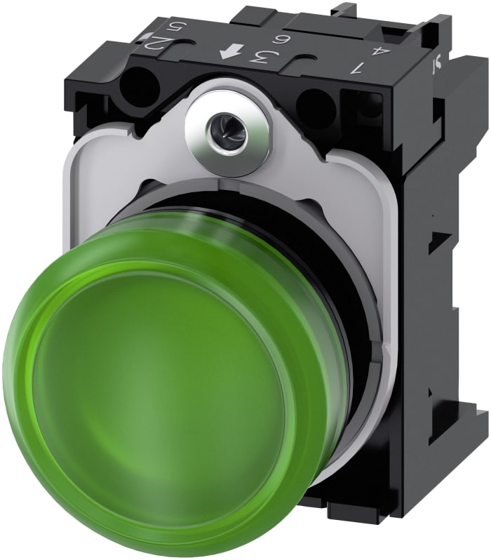 Siemens, SIRIUS ACT 3SU11, Panel Mount Green LED Indicator, 22mm Cutout, Round, 110V ac