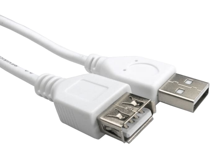 Cable USB 2.0 RS PRO, con A. USB A Macho, con B. USB A Hembra, long. 3m, color Blanco