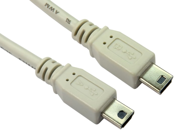 RS PRO, RS PRO USB 2.0 Cable, Male Mini USB A to Male Mini USB B Cable, 1m, 182-8875